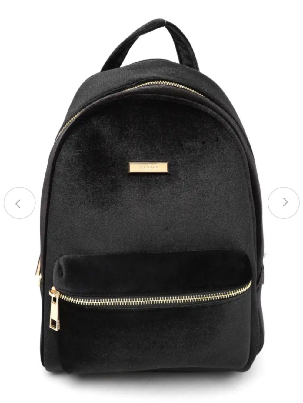 Aldo Women Black Solid Backpack with a velvet texture and gold-tone zipper NWOT